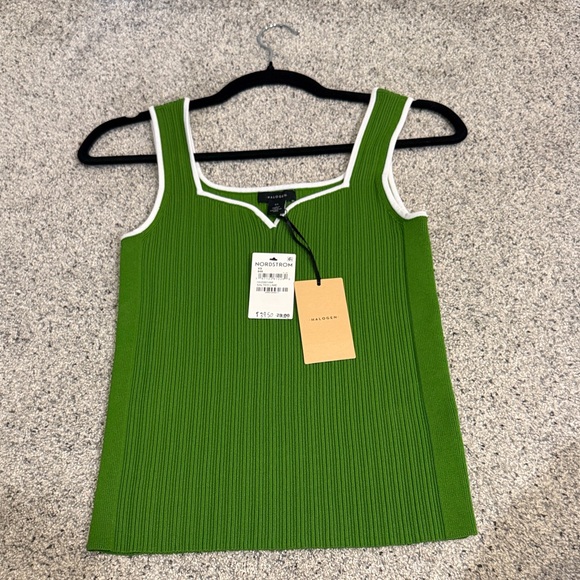 Halogen Green Ribbed Tank Top with White Trim - Picture 1 of 2
